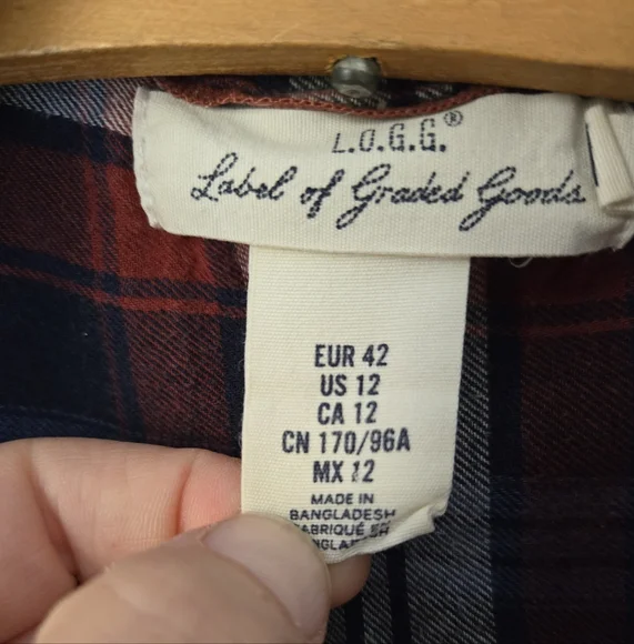 L.O.G.G. Red Blue Plaid Flannel Shirt US 12 - Picture 3 of 5